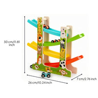 Multi-Level Wooden Car Ramp with 6 Cars Compact Wooden Car Ramp Race Track Toy Indoor Toddler Race Track for Preschoolers