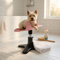Versatile Dog Grooming Stand with Cradle Adjustable-Height Pet Grooming Restraint with Base Rotating for Nail Trimming