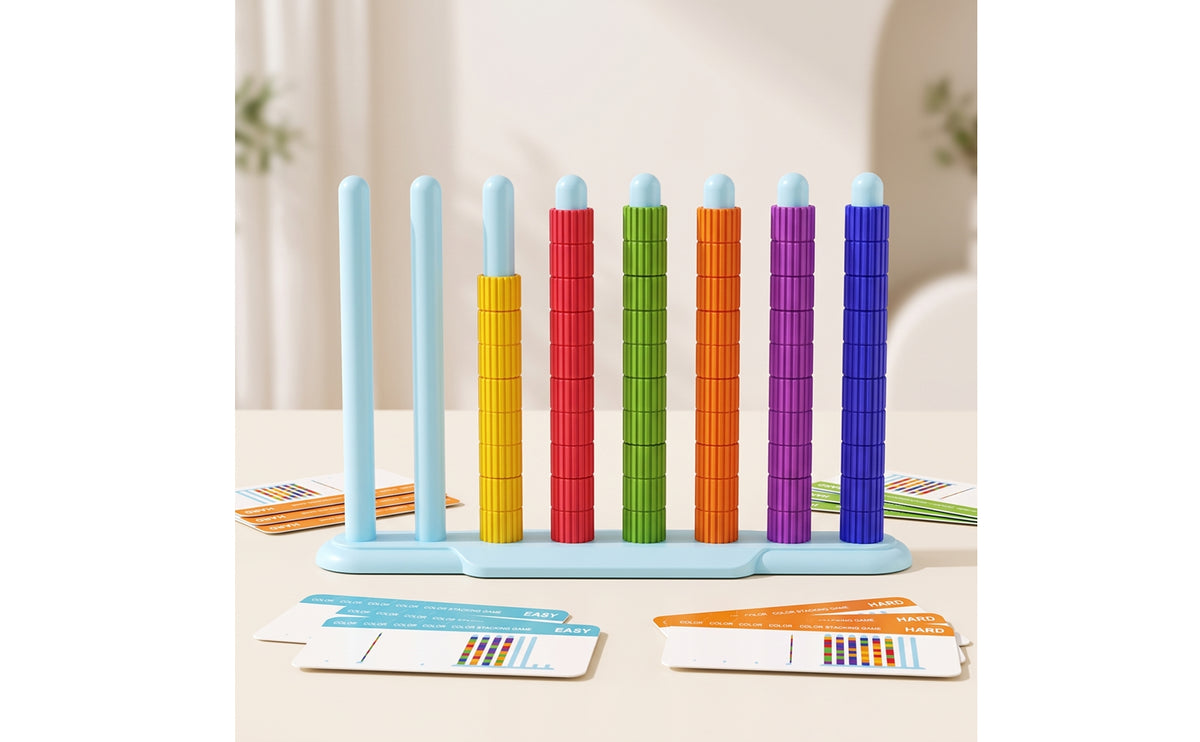 Educational Pattern Color Sorting and Stacking Game Fine Motor Color Sorting Game with Cards Logical Pattern Building Toy with Rods Tactile for Preschoolers, Toddlers, Homeschool, Classroom