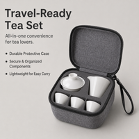 Travel Teapot Set with Gaiwan, Portable Ceramic Gongfu Teapot Set, Chinese Tea Set for Camping Hiking, Glazed Teapot and Cup Set