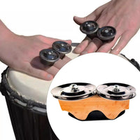 Finger Tambourine Wooden Mini Tambourine Compact Hand Bell Percussion Instrument for Percussionists, Drummers
