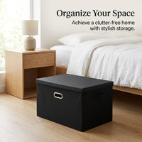 Storage Boxes with Lids and Metal Handles for Wardrobe Organisation, Faux Leather Cube for Bedroom, Heavy Duty Foldable Design