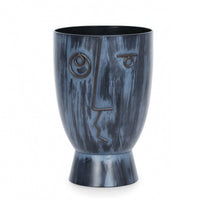 Planter with Face Detailing Indoor Facial Sculpture Planter Weathered Cylindrical Vase for Patio, Balcony