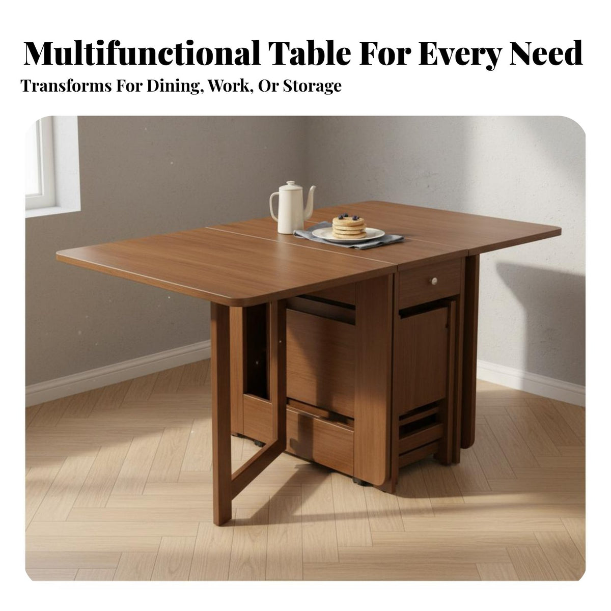 Foldable Dining Table Multi-Functional Solid Wood Dining Table Versatile Use for Small Apartment Residents, Couples, Kitchen, Living Room, Home Office