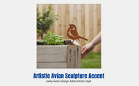 Iron Garden Decor, Rust-Colored Bird Sculpture, Outdoor Metal Yard Stake