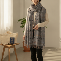 Women's Winter Tassel Scarf Shawl, Ethnic Geometric Cashmere Feel, Thick Warm Neck Wrap