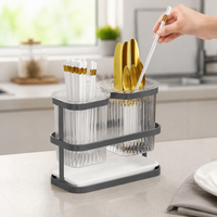 Carbon Steel Kitchen Utensil Holder, Double Compartment Cutlery Drainer, Countertop Storage, Modern Design