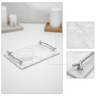 Marble Tray with Handles Stone-Look Marble Pattern Tray Rectangular for Washroom, Dresser