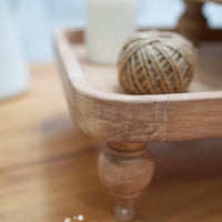 Wooden Pedestal Tray French Footed Serving Platter Wood Farmhouse Decorative Tray for Living Room, Kitchen, Party