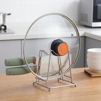 Pot Lid Holder and Cutting Board Rack, 2 Slot Stainless Steel Pan Lid Organizer, Space Saving Sink Organiser for Kitchen Cabinet and Countertop