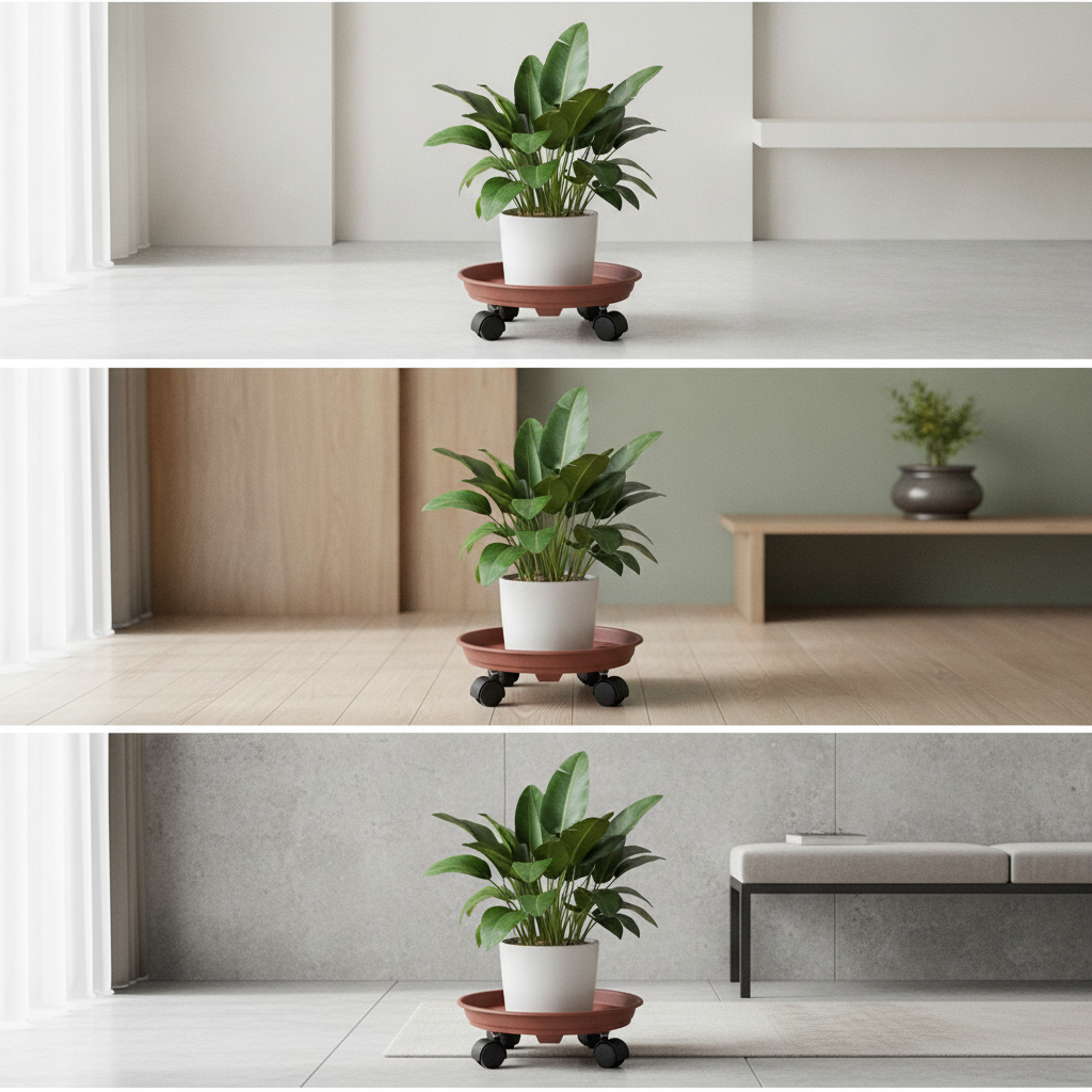 Rolling Plant Pot Saucer with Wheels, Heavy-Duty Plastic Planter Caddy for Indoor Outdoor Plants