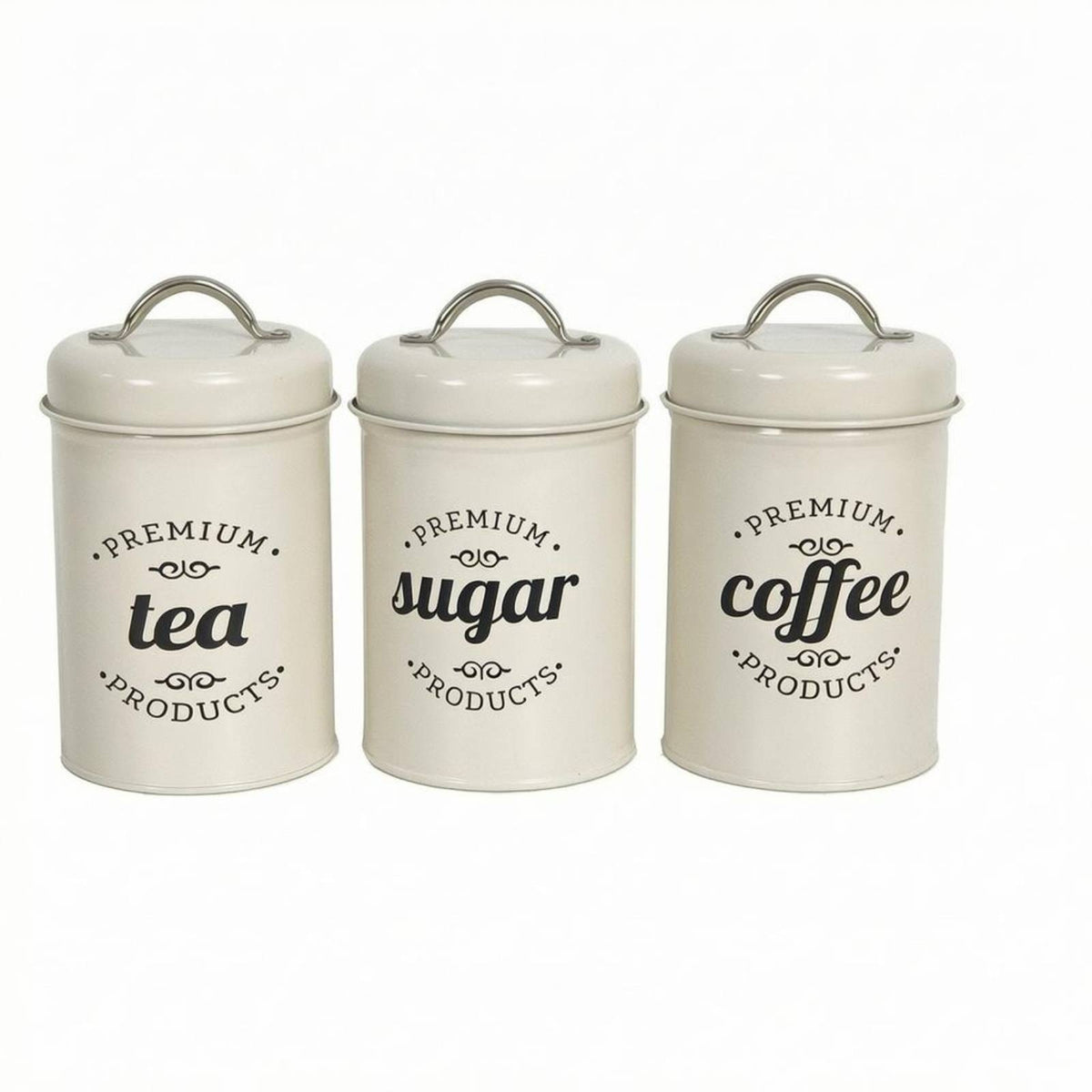 3 Pieces Coffee Sugar Tea Jars Arched Handles Airtight Canister Set Rustic Decor