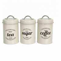 3 Pieces Coffee Sugar Tea Jars Arched Handles Airtight Canister Set Rustic Decor