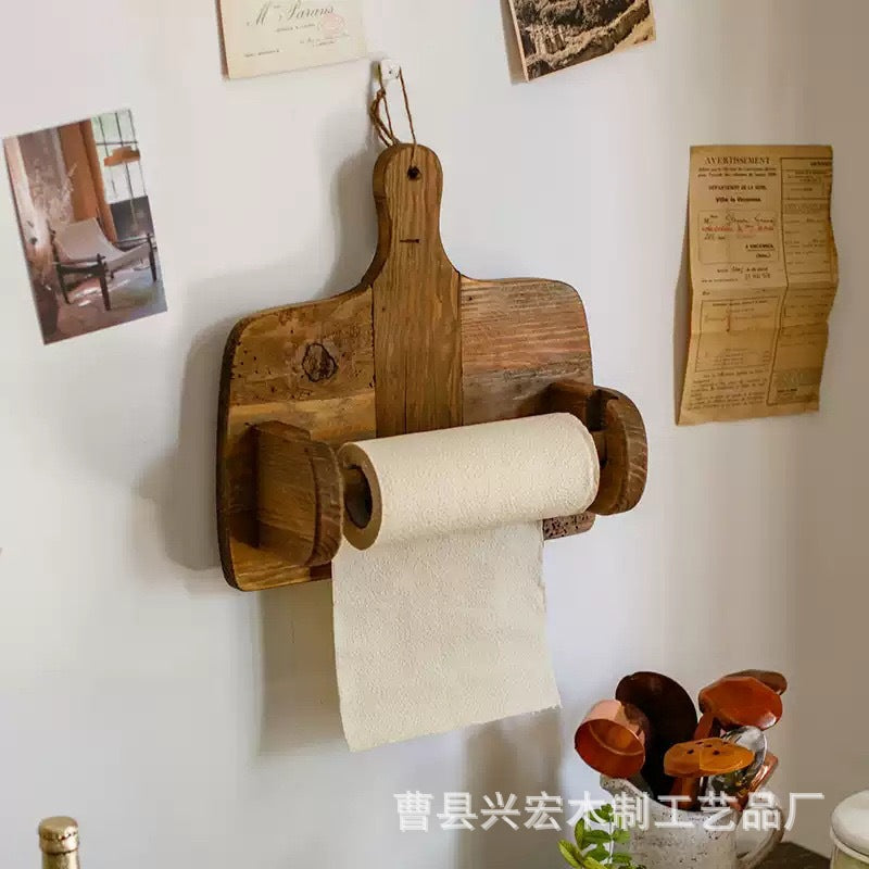 Solid Wood Paper Towel Holder with Creative Storage