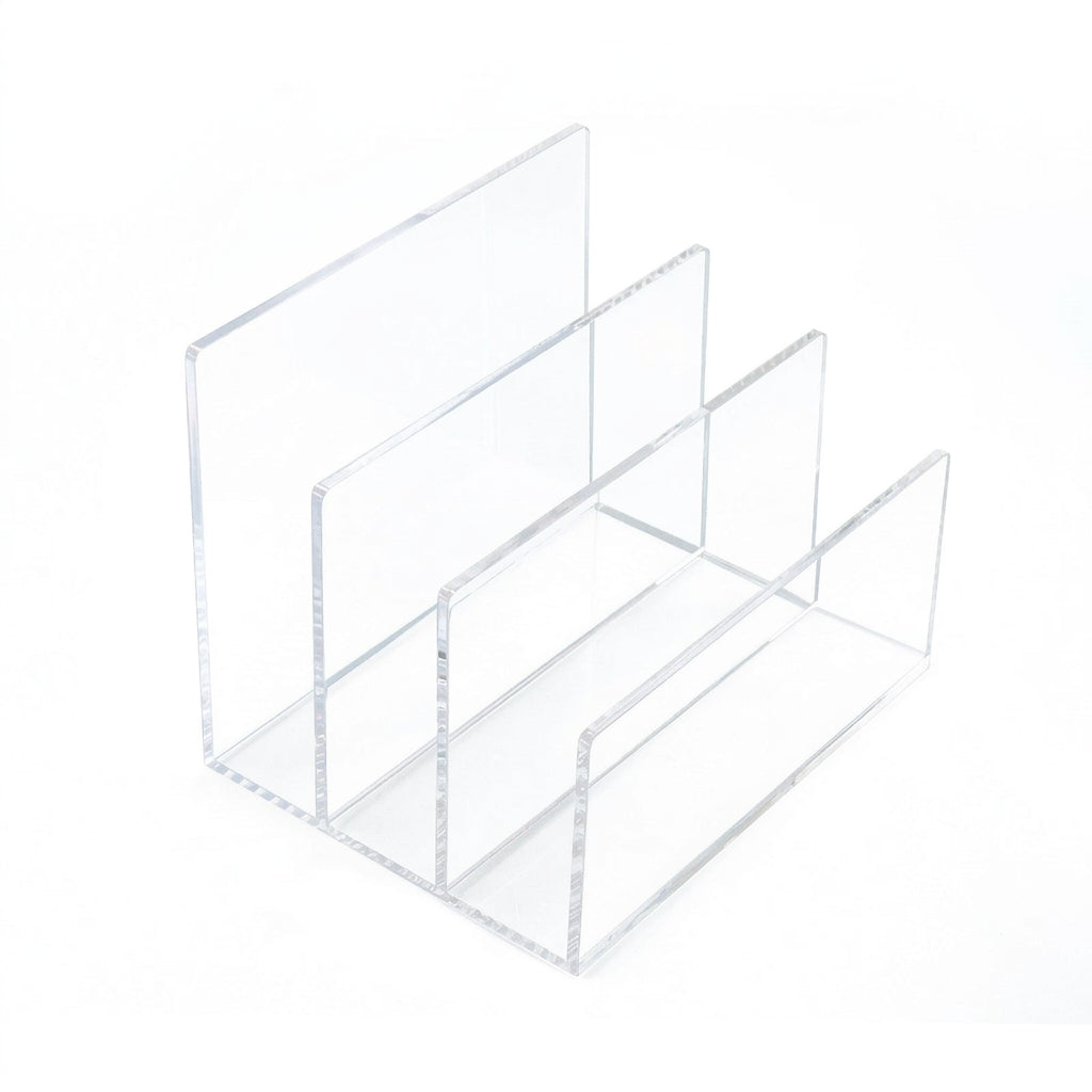 Clear Acrylic File Organizer Desk Storage, Stackable Layered Desktop Perfume Holder and Stand with Shelves