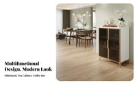 Light Luxury & design Fluted Door Sideboard with Induction Top Multi-Functional beverage Station Waterproof Surface Storage Cabinet safety glass Doors for property owners, Interior Design lovers, Apartment Dwellers, Living Room, Kitchen, Hallway, Entryway