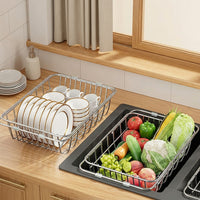 Kitchen Sink Colander Stainless Steel Colander with Square Holes, Expandable Dish Draining Basket and Vegetable Washing Basin, Modern Kitchen