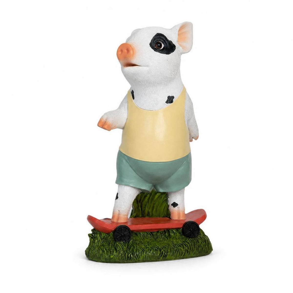 Funny Pig Statue with Skateboard Playful Skateboarder Pig Ornament Decorative Garden Decor Weather-Resistant for Gardeners