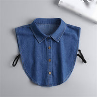 Detachable Denim Shirt Front Insert Button-down Half Shirt for Women, Students, Layered-Look, Office, School