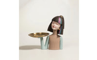 Girl Bust with Tray Golden Statue with Tray Low-Profile Jewelry Holder for Vanity, Entryway, Living Room