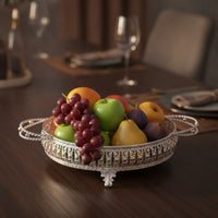 Footed Fruit Bowl with Handles Openwork Round Tray with Handles Embossed Round Display Tray Decorative for Hosts