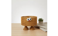 Decorative Woven Basket with Face Rattan Wicker Storage Bin Natural Open-Top for Children, Desktop, Bedroom, Bedside Table
