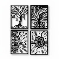 4 Pieces Abstract Line Wall Dimensional Art Shadow Effect Black Metal Wall Art Rust Resistant for Living Room, Bedroom