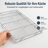 Stainless Steel Cake Cooling Rack, Grid Rack with 1.5cm Feet, Rectangular Cooling Rack for Baking, Roasting, Cooling, Polished
