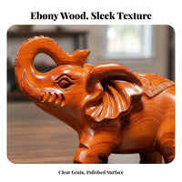 2 Pieces Ebony Wood Elephant Statues Craft Wooden Elephant Statue Good Luck Charm Tabletop Ornament for Art Collectors, Bedroom, Office, Shelf