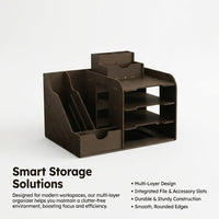 Multi-Layer Desktop File Organizer Rack, 4+2 Layer PVC Document Storage for Office Desk Organization, Stackable for Students