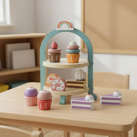 Wooden Dessert and Tea Playset Role Children's Play Afternoon Tea Toy Wood Wooden Cake Toy Set for Preschoolers, Young Children