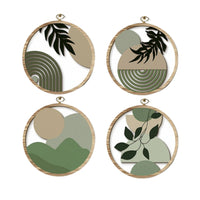 4 Pieces Boho Round Wall Plaque Minimalist Wooden Wall Plaque Decorative Hanging Sign Printed for Living Room, Bedroom