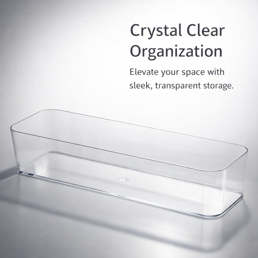 Storage Boxes for Shelves, Rectangular Organizer for Wardrobe Desk, Stackable Transparent Drawer Tray 1L