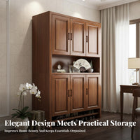 New Chinese Design Entryway Shoe Cabinet with Mirror Multi-Functional Walnut Wood Partition Cabinet Space Saving Multifunctional Hall Organizer Dust-Proof Cabinets for Apartment Dwellers, Homeowners, Families, Foyer, Hallway, Living Room
