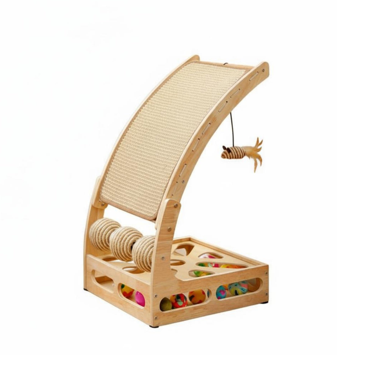 Multifunctional Cat Scratcher Sisal Cat Scratch Ramp with Toys Interactive Puzzle Toy Pet Supplies for Kittens, Indoor