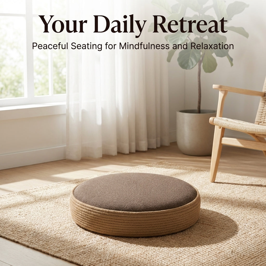 Round Floor Cushion, Large Floor Pillow for Living Room, Modern Minimalist Seating, Tatami Meditation Seat Pad, Artisanal Look Floor Pillow