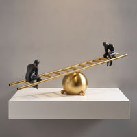 Balance Sculpture with Figurines Sophisticated Ladder Balance Statue Sleek Ladder Statue for TV Stand
