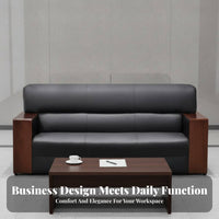 Long-Lasting Construction Modern Business Sofa Ergonomic Design Black Faux Leather Sofa Easy Maintenance Single Seater Office Armchair Wide Armrests for Clients, Homeowners, Apartment Dwellers, Meeting Area, Small Areas, Bedroom