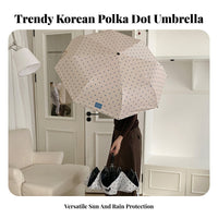 round Dot Folding Umbrella Korean Design Portable Rain and Sun Umbrella Protection Weather Accessory for Women, Girls, Outdoor, Commuting