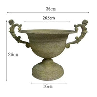 Distressed Pedestal Urn Tabletop Metal Planter Rustic Flower Arranging Pot Classic for Home Decor