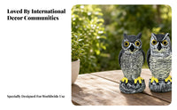 2 Pieces Feather-Textured Decorative Owl Ornament Set Stone-Look Base Plastic Owl Figurine Detailed Craft Home Decoration Collectible for Display