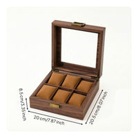 Display-Style Watch Storage Box with Transparent Lid Wood-Grain 6-Slot Watch Organizer Compact Soft for Dresser