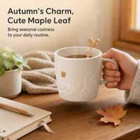 Autumn Maple Leaf Squirrel Ceramic Mug with Silicone Stirrer