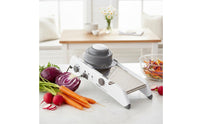 Multifunction Stainless Steel Mandoline Cutter Adjustable Vegetable Cutter with Safety Pusher Foldable Manual Vegetable Cutter Compact for Home Cooks, Meal Prep, Kitchen Countertop