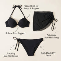 Swimsuit for Girls and Women with Padded Bra Support, Three-Piece Bikini Set with Underwire and Milk Silk Material
