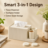 Ivory Tissue Box Cover, Premium Rectangular Tissue Dispenser with 3 Storage Compartments, Multi-Purpose Holder for Bathroom, Office, Living Room