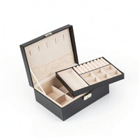 Leather-Like Double-Layer Jewelry Box Hard-Shell Jewelry Box with Removable Tray Multi-Compartment Long-Lasting for Women, Travelers, Dressing Table, Travel