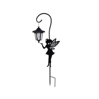 Outdoor Solar Fairy Stake with Lantern Whimsical Metal Fairy Silhouette Light Rust-Resistant Solar Stake Light with Lantern Warm White for Pathway
