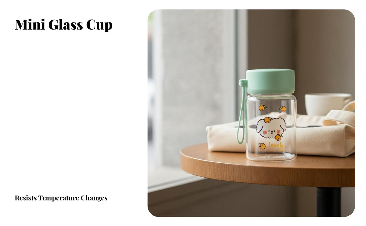 Mini Glass Water Bottle Heat Resistant Portable Compact Tumbler Leak-Secure Small Transparent Bottle for Students, Adults, Daily Use, Travel, School
