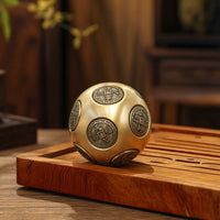 Brass Ball with Engraved Medallions Polished Brass Fidget Sphere Textured for Office
